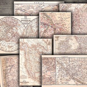 Folha de colagem digital de mapas digitais do Velho Mundo e da cidade - imprimíveis em papel digital