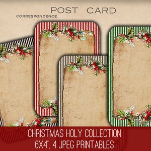 Christmas Holly Card Printables: Vintage Style (Digital Download)