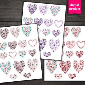 DIGITAL Valentines Hearts - Folha de colagem de dia dos namorados para impressão - VBM2413