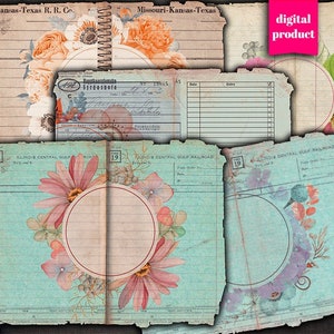 DIGITAL Grunge Floral Junk Journal Pages - Printable Grunge Journaling Pages - Grunge Floral Ephemera Download - VBM2546