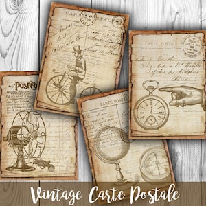 DIGITAL Steampunk Carte Postale Digital Collage Sheet Download - Digital Paper - Instant Download Printables