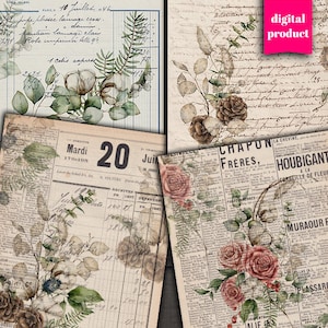 DIGITAL Vintage Floral Ephemera - Afdrukbaar Botanisch Junk Journal Ephemera - VBM2506