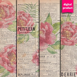 DIGITAL Floral Ephemera - Printable Vintage Floral Papers Download - VBM2442