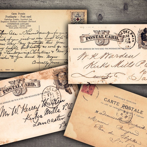 DIGITAL Vintage Handwritten Postcards - Digital Collage Sheet Printables