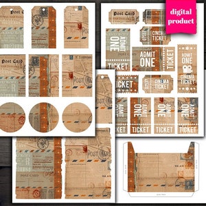 Cyfrowy zestaw Vintage Postal Junk Journal do pobrania - Wydrukowane grunge efemerydy - VBM2428