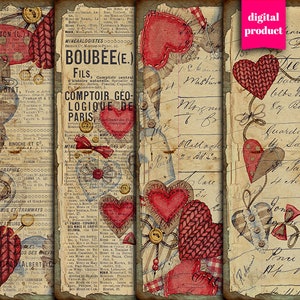 DIGITAL vintage Valentines Junk Journal Ephemera - Printable Valentines Collage Sheet Télécharger - VBM2397