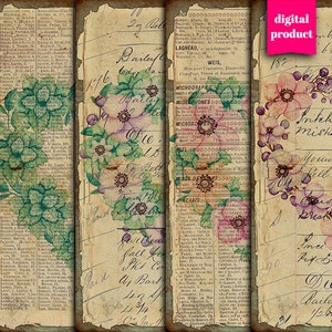 DIGITAL Vintage Valentinstag Junk Journal Ephemera - Printable Floral Herzen Collage Sheet - VBM2398