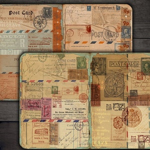 CYFROWE strony dziennika pocztowego Vintage Postal Junk Journal - Vintage Grunge Ephemera - Pobierz arkusz cyfrowego kolażu - VBM1807