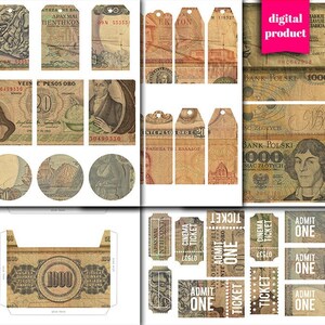 Digital vintage Bank Notes Junk Journal Kit - Imprimable Antique Old Money Ephemera for Junk Journals - VBM2529