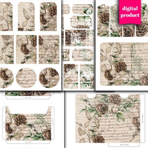 Digital vintage Botanical Junk Journal Kit - Éphéméride botanique imprimable pour junk journals - VBM2517