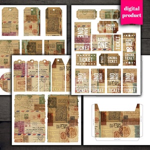 Cyfrowy zestaw Vintage Postal Junk Journal do pobrania - Wydrukowane grunge'owe efemerydy - VBM2426