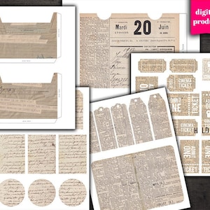 DIGITAL Vintage Ephemera Digital Junk Journal Kit - Printable Gift Tags, Envelope, Cards, Pockets - VBM2507