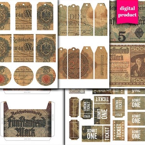 Digital vintage Bank Notes Junk Journal Kit - Imprimable Antique Old Money Ephemera for Junk Journals - VBM2534