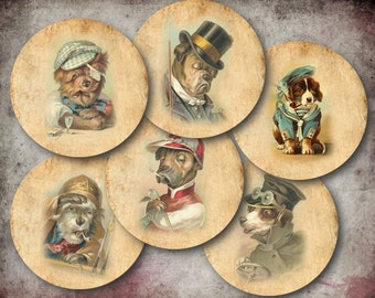 DIGITAL Victorian Dogs 2.5 inch Circles for Jewelry Pendants - Digital Collage Sheet Download -763- Instant Download Printables
