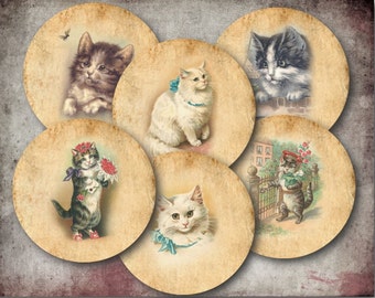 magnets LOUIS WAIN CATS 1 Circles digital printable collage sheet for jewelry crafts