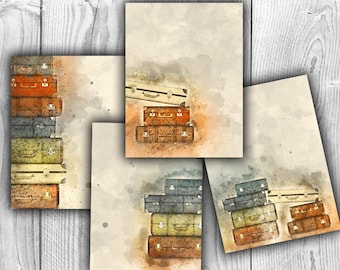 Clipart de mala em aquarela: Folha de colagem de viagem (download digital)