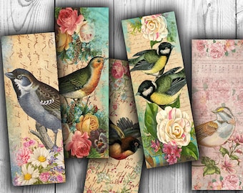 DIGITAL Birds & Roses Bookmarks Digital Collage Sheet Download - Digital Printables