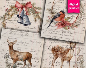 Materiale effimero per diario natalizio: carta digitale vintage (download digitale)