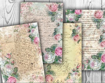 DIGITAL Shabby Rose Ephemera Digital Collage Sheet Download - Digital Papers