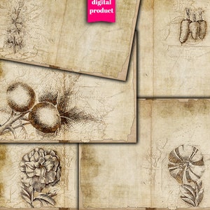 Grunge Botanical Junk Journal Pages: Vintage Garden Ephemera (Digital Download)