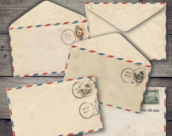 10 Vintage Style Airmail Envelopes, Travel Gifts, Wedding Favours ...