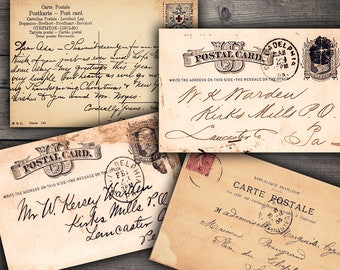 DIGITAL Vintage Handwritten Postcards - Digital Collage Sheet Printables