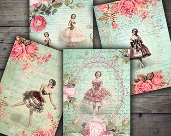 DIGITAL Ballerina Cards Digital Collage Sheet Download -Digital Paper Printables