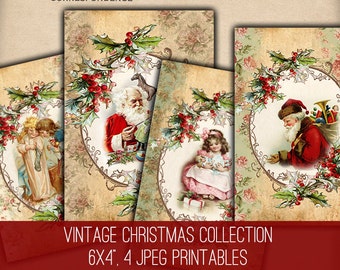 DIGITAL Vintage Christmas Digital Collage Sheet Download - Digital Christmas Paper - VBM1197