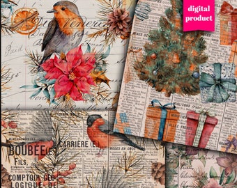 Materiale effimero per diario natalizio: carta digitale vintage (download digitale)