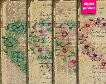DIGITAL Vintage Valentines Junk Journal Ephemera - Printable Floral Hearts Collage Sheet - VBM2398