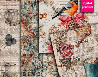 Materiale effimero per diario natalizio: carta digitale vintage (download digitale)