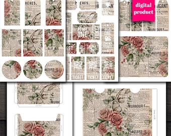 DIGITAL Vintage Junk Journal Kit - Ausdruckbare Botanische Ephemera für Junk Journale - VBM2516