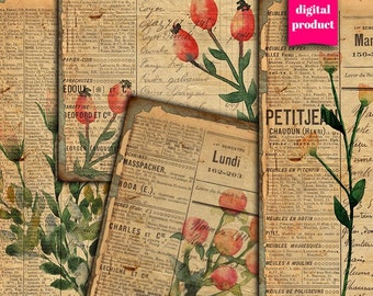 DIGITAL Vintage Botanical Junk Journal Ephemera - Printable Grunge Ephemera - VBM2496