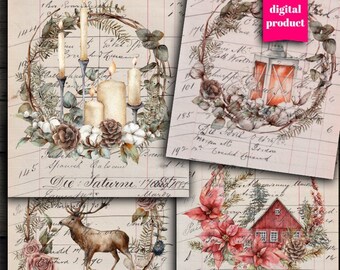 Materiale effimero per diario natalizio: carta digitale vintage (download digitale)