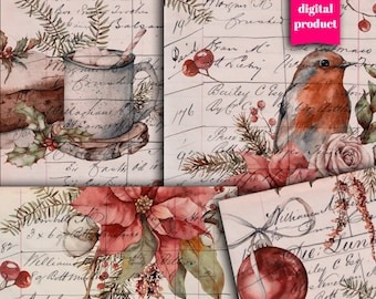 DIGITAL Christmas Junk Journal Ephemera - Digital Christmas Papers Download - VBM2372