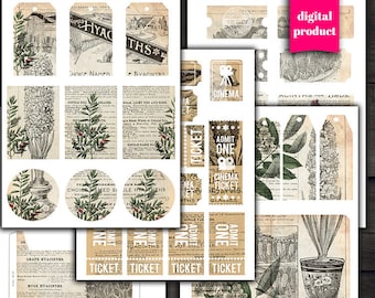 DIGITAL Vintage Junk Journal Kit - Ausdruckbare Botanische Ephemera - VBM2418