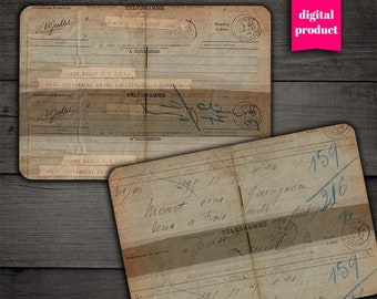 DIGITAL Grunge French Telegram Ephemera - Printable Junk Journal Pages Download - VBM2473