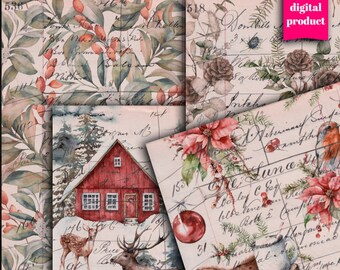Materiale effimero per diario natalizio: carta digitale vintage (download digitale)