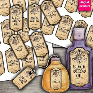 Halloween Potion Flasche Etiketten: Vintage Apotheker Grafik (Digitaler Download)