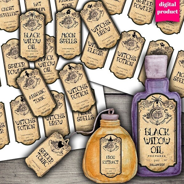 DIGITAL Halloween Potion Bottle Labels - Printable Halloween Potion Labels - Digital Vintage Apothecary Labels - VBM2790