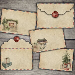 デジタル ヴィンテージ クリスマス エアメール 封筒 - 印刷可能なクリスマス エアメール 封筒 デジタル ダウンロード - VBM2361