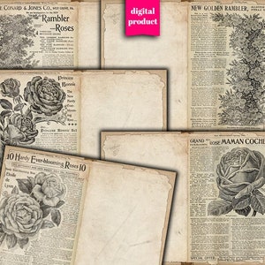DIGITAL Botanical Junk Journal Pages - Printable vintage Garden Journaling Pages - Botanical Ephemera Télécharger - VBM2564