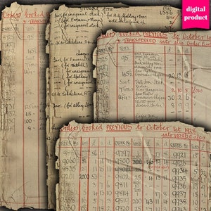 DIGITAL 1920's Antique Accounting Ledger, Afdrukbare Grunge Ephemera, Antieke documenten, Vintage Ephemera Download - VBM2706