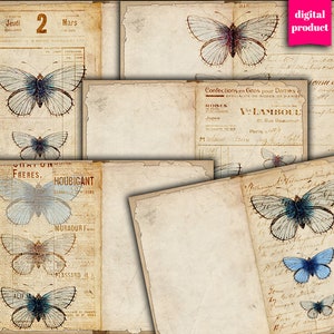 Butterfly Junk Journal Pages: Printable Grunge Ephemera (Digital Download)