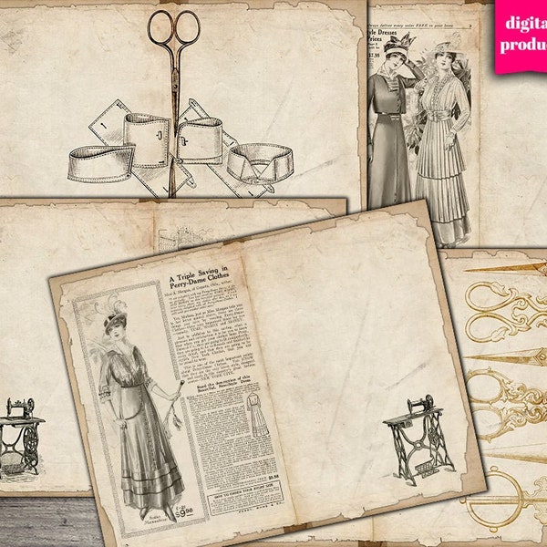 DIGITAL Sewing Junk Journal Kit - Printable Sewing Journaling Pages - Digital Vintage Ephemera Download - VBM2552