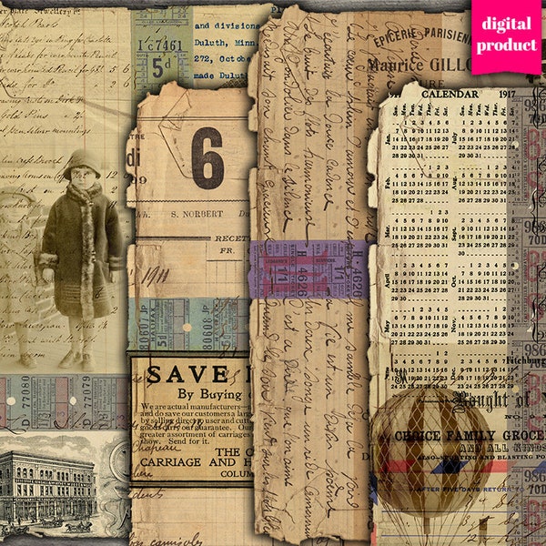 DIGITALE Vintage Grunge Ephemera - Afdrukbare Grunge Ephemera Collage Sheet - VBM2642