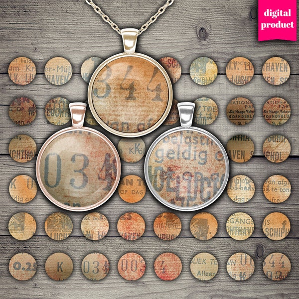 DIGITAL 1 inch Circles for Cabochons, Bottle Caps and Jewelry Pendants - Printable Grunge 1 inch circles - VBM2680