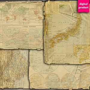 DIGITALE Vintage Weltkarten - Druckbare Grunge Karten - Grunge Travel Junk Journal Ephemera - VBM2599
