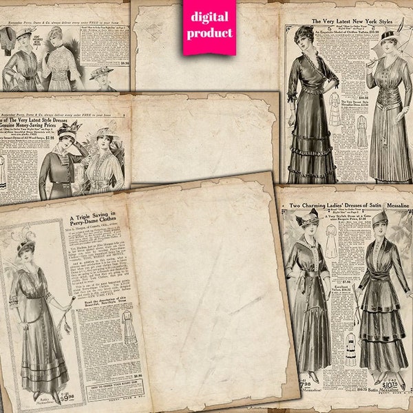DIGITAL Antique Fashion Junk Journal Pages - Printable Fashion Journaling Pages - Digital Vintage Images Download - VBM2554