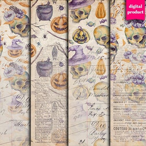 Vintage Halloween Digital Paper: Skull, Pumpkin Collage (Digital Download)